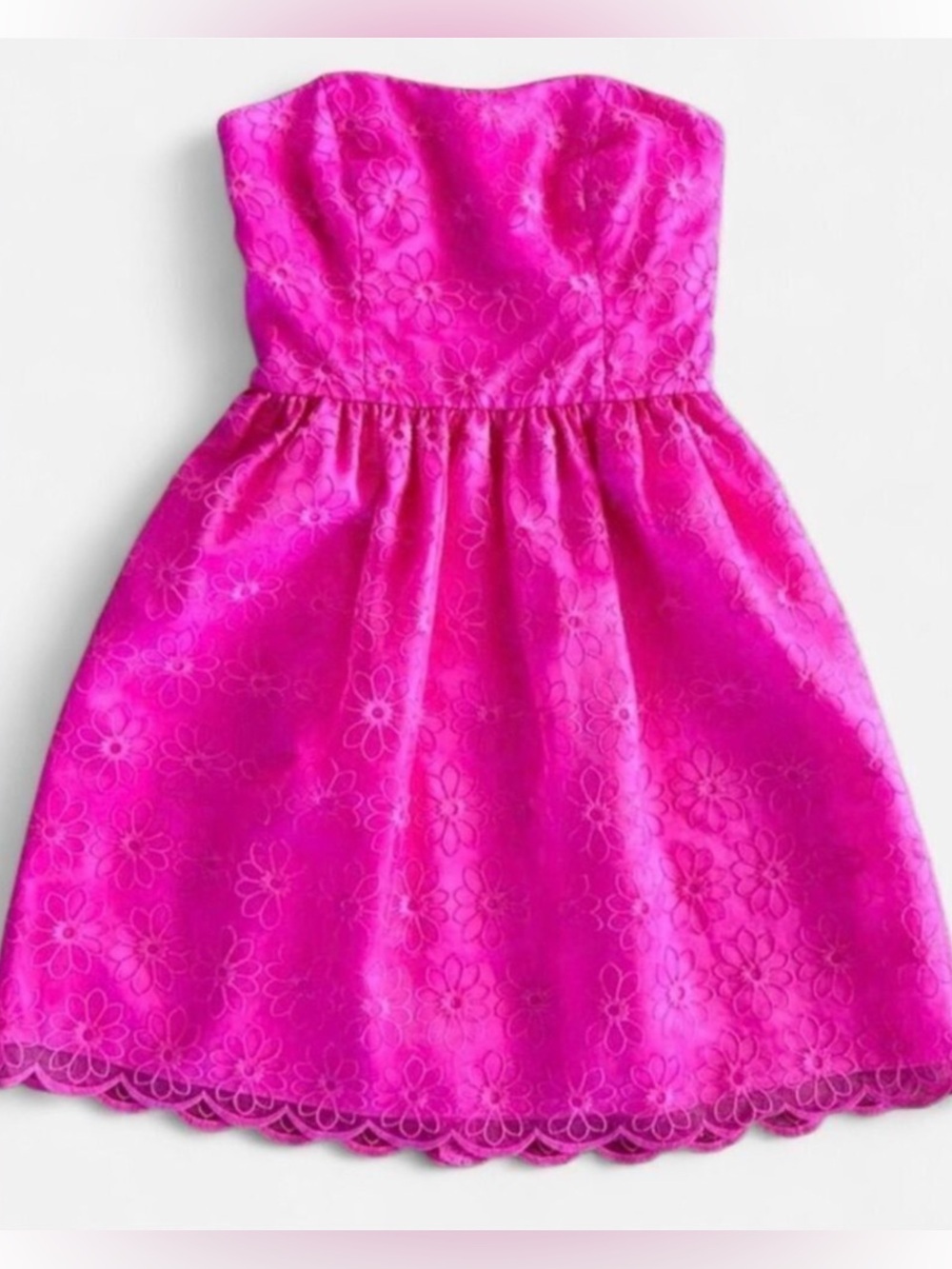 Lilly Pulitzer Saavy Organza Strapless Eyelet Lace Mini Dress Pink 0 EUC - Picture 2 of 6